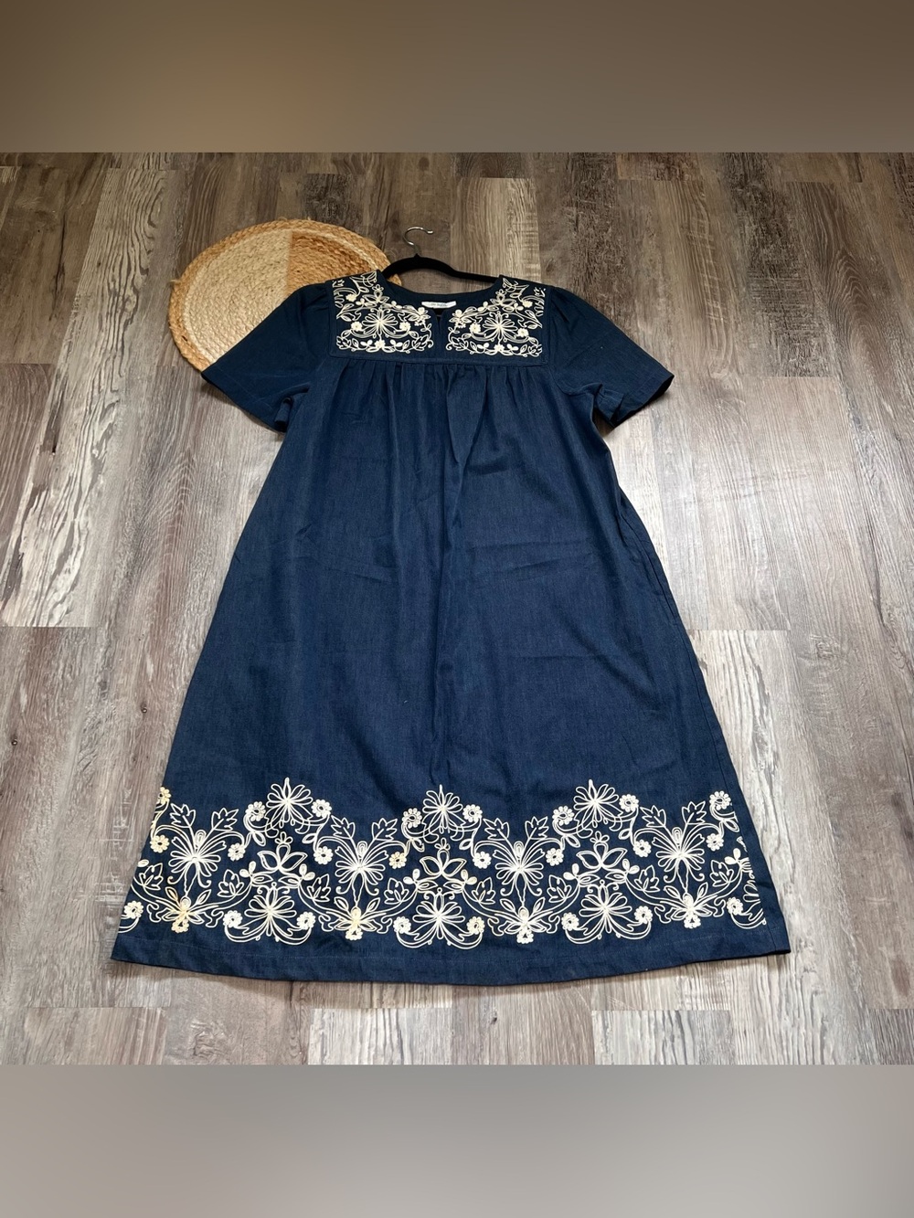 GO SOFTLY PATIO Floral Embroidered Denim Dress